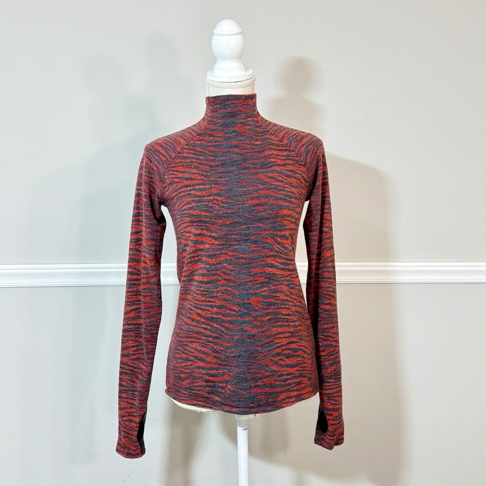 KENZO H&M Sz 6 Wool Red Tiger Print Turtle Neck Key Hole Long Sleeves Button